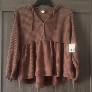 NWT SO Women's waffle knit babydoll style Brown Hoodie size small
